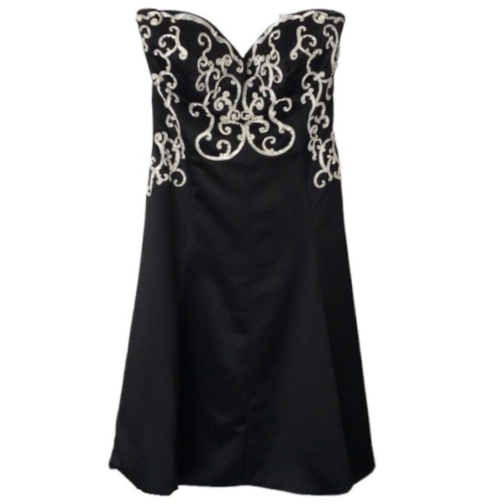 White House Black Market Black Strapless Dress Ribbon Detail Women's Size 0